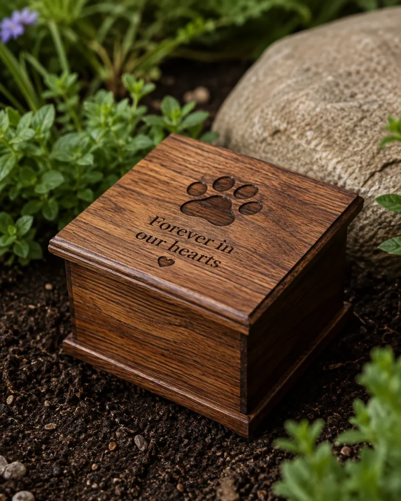 Wooden memory box, a sentimental dog memorial garden idea