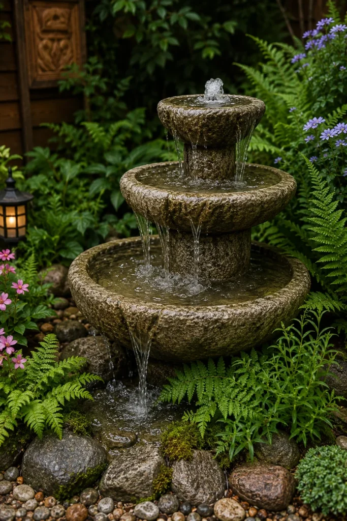 Small fountain adding calm sound to a memorial garden