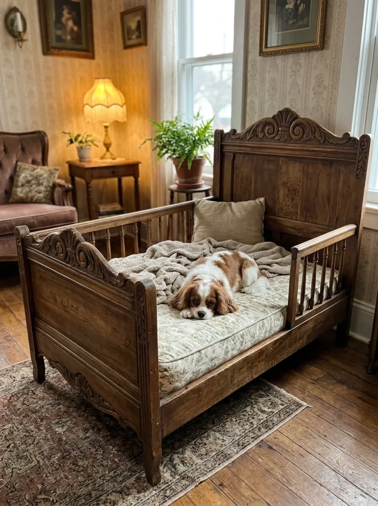 Vintage inspired crib mattress dog bed frame
