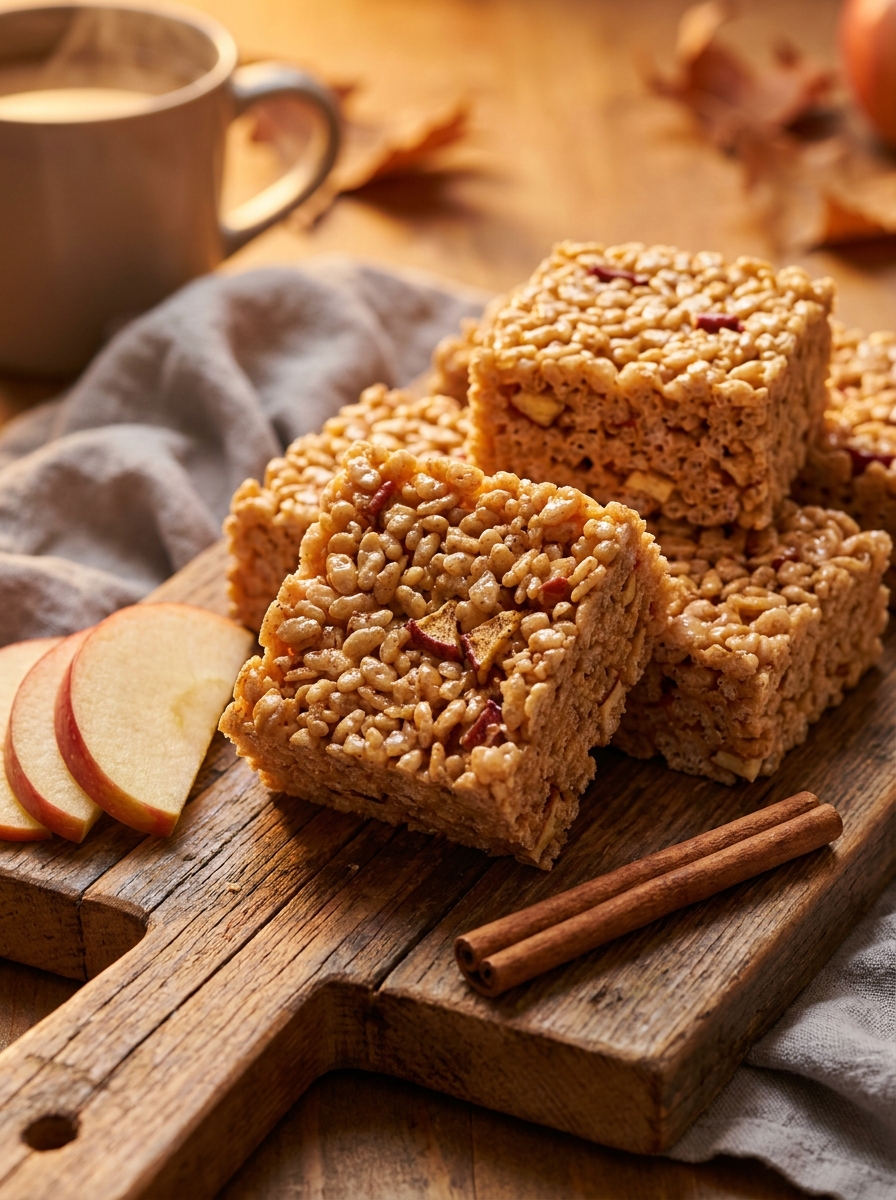 Homemade apple cinnamon rice krispie dog treats with visible diced apple pieces