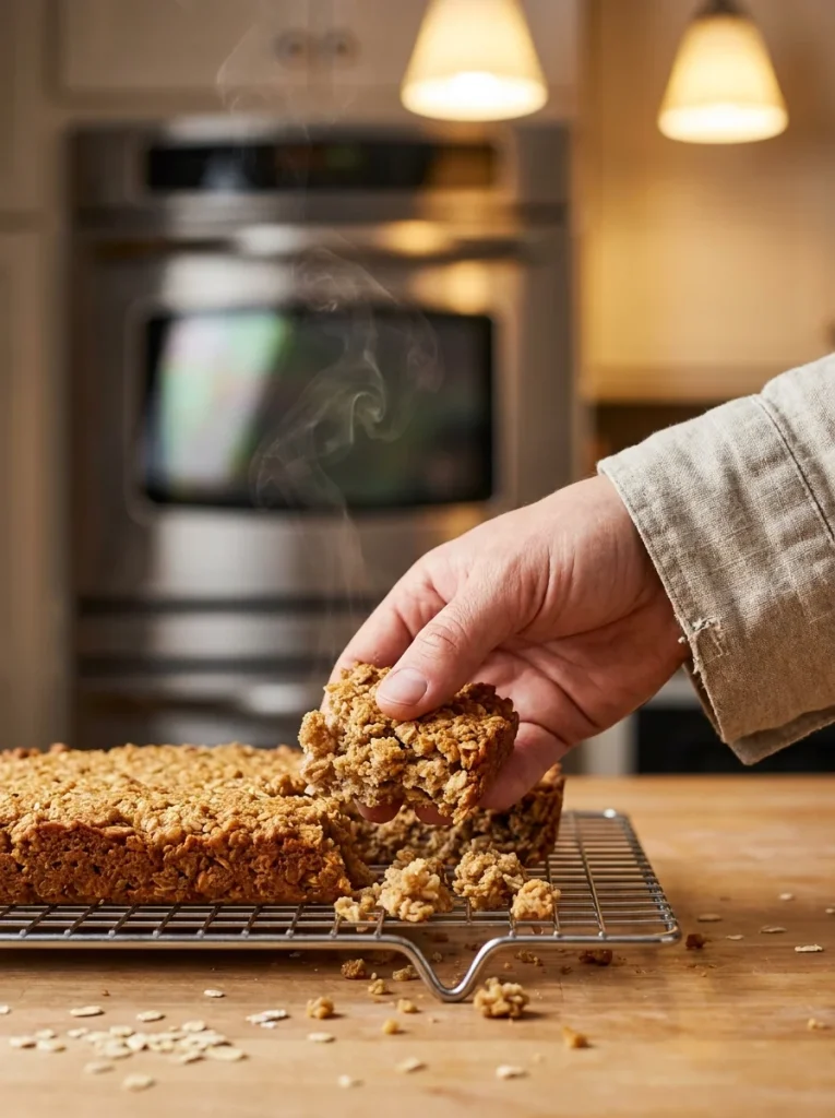 Baked turkey oat crumble topper cooling on tray
