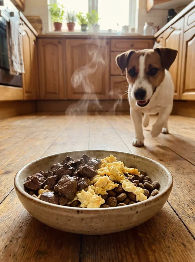 Beef and egg freeze dried topper for a picky dog