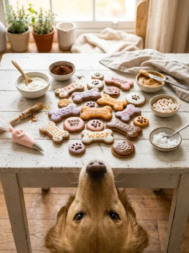 Decorated dog cookies showing the best dog friendly icing that hardens
