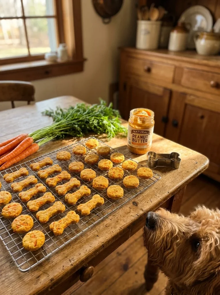 Carrot and peanut butter dog cookies, dog treats recipes without flour