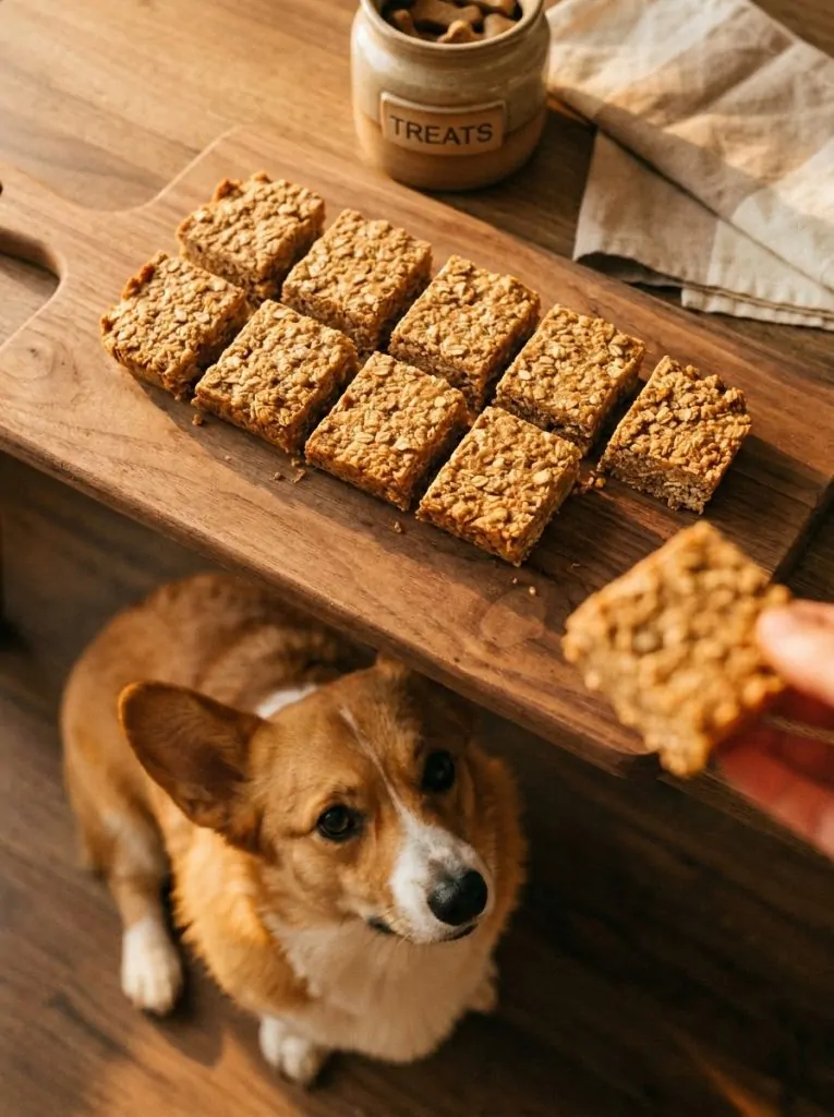 Firm classic pressed rice krispie treat bars for dogs as snacks and training rewards
