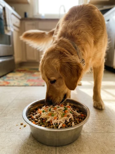 Ingredients for homemade high protein dog food toppers on counter
