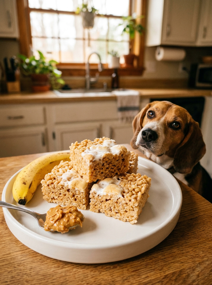 Soft chewy peanut butter banana rice krispie treats for dogs recipe