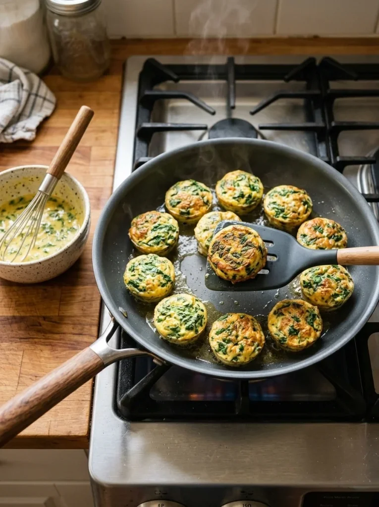 Stovetop skillet spinach egg bites for dogs cooking without an oven