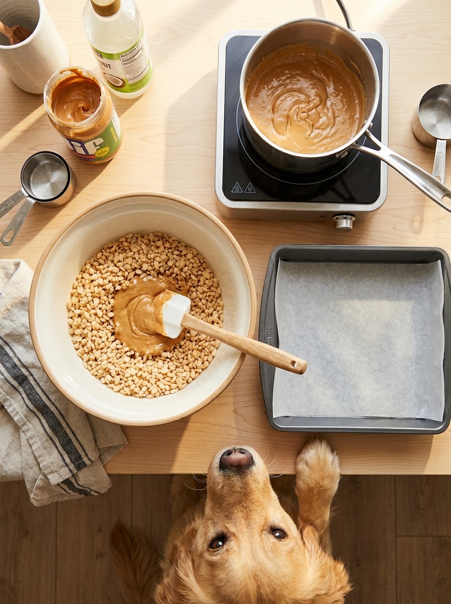Easy step-by-step homemade rice krispie treats for dogs recipe card