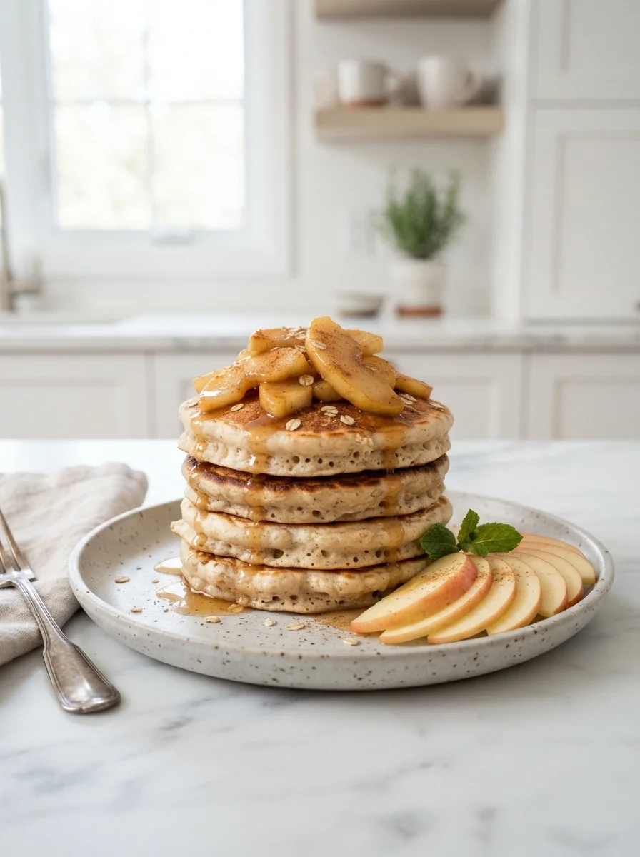 Apple cinnamon pancakes for dogs topped with apple slices