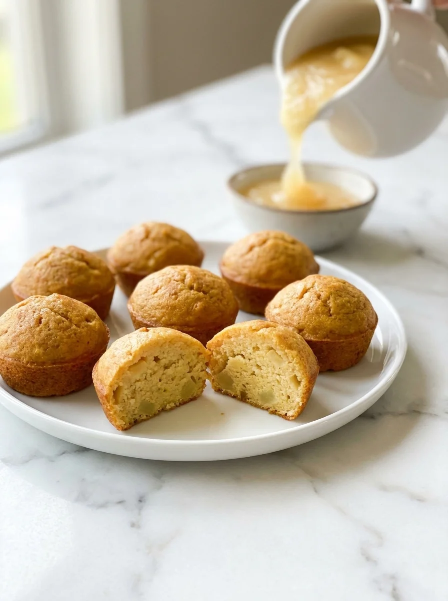 Apple pumpkin muffin treats with applesauce being poured