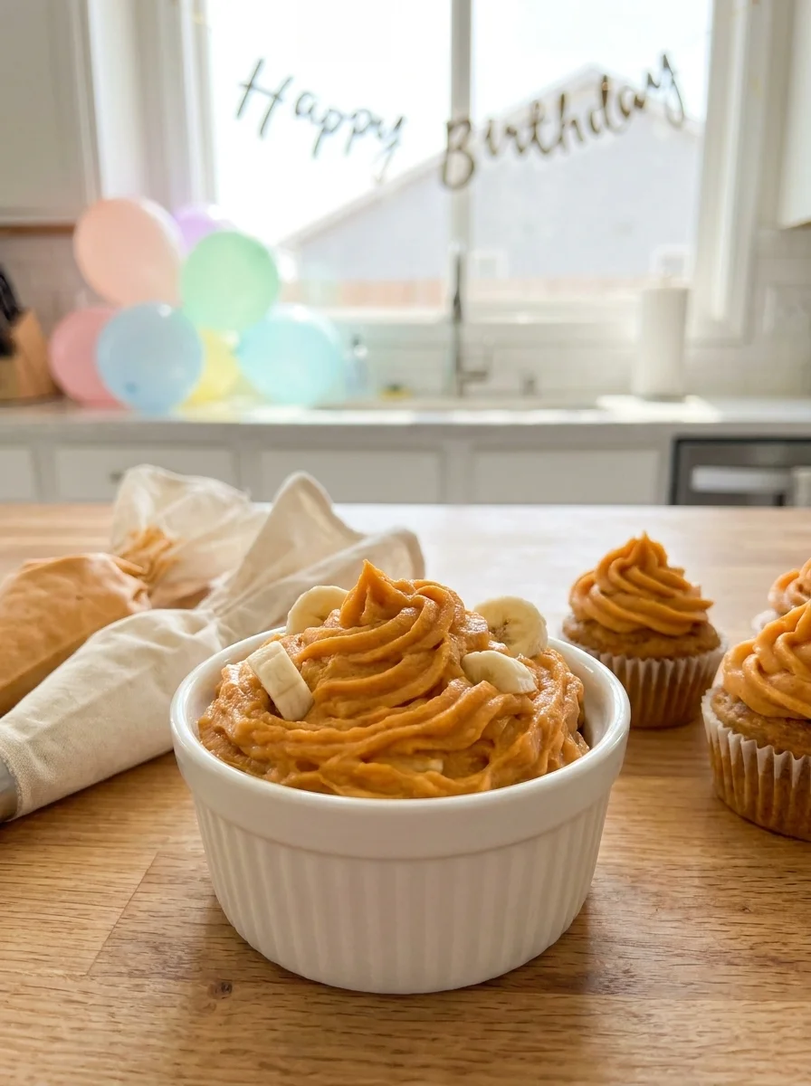Banana sweet potato frosting at a dog birthday party