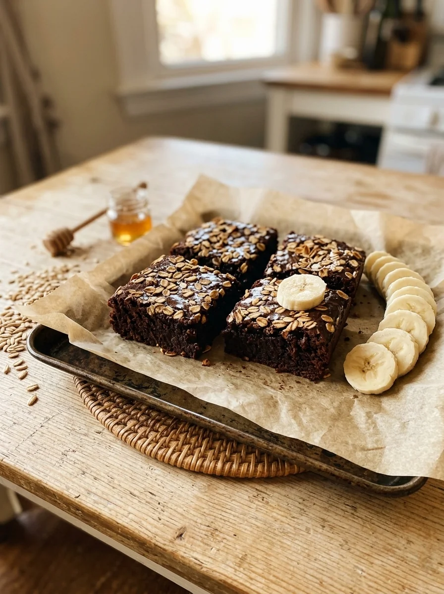 Banana oat carob brownies for dogs with fresh banana slices