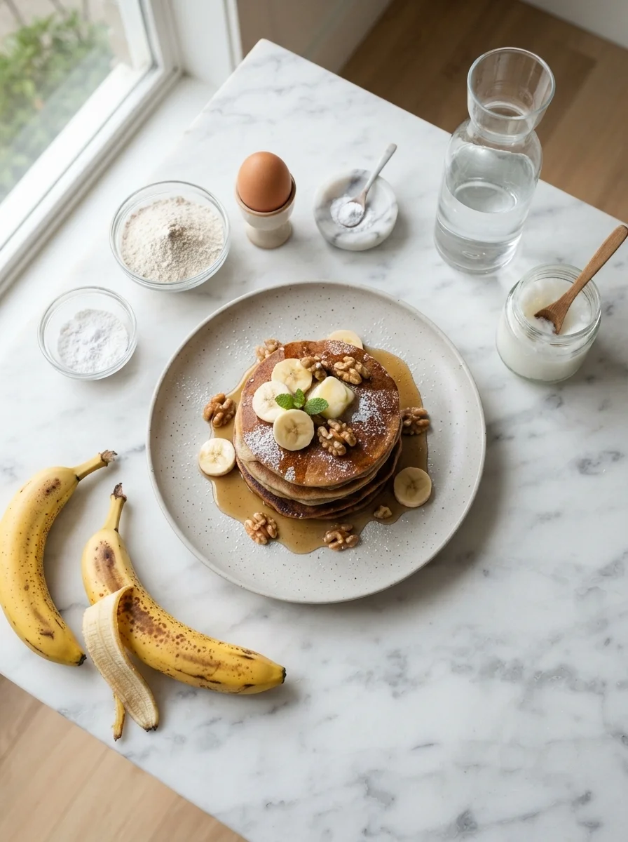 Ingredients for banana pancakes for dogs laid out on a table