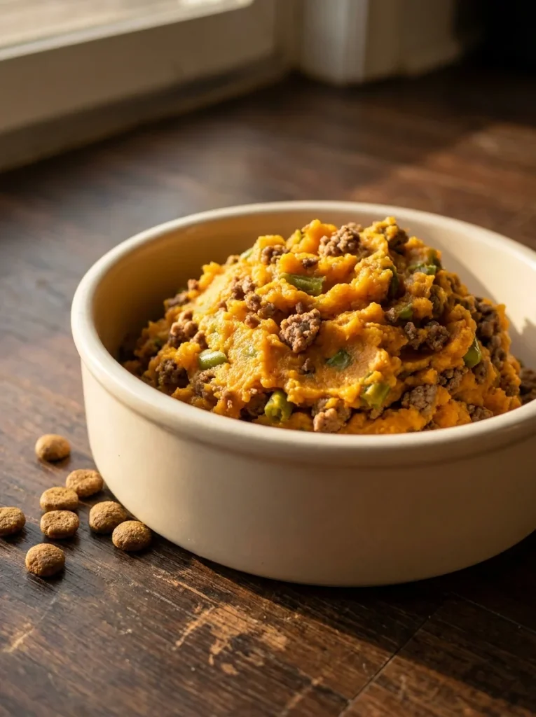 Soft beef and sweet potato mash dog food topper