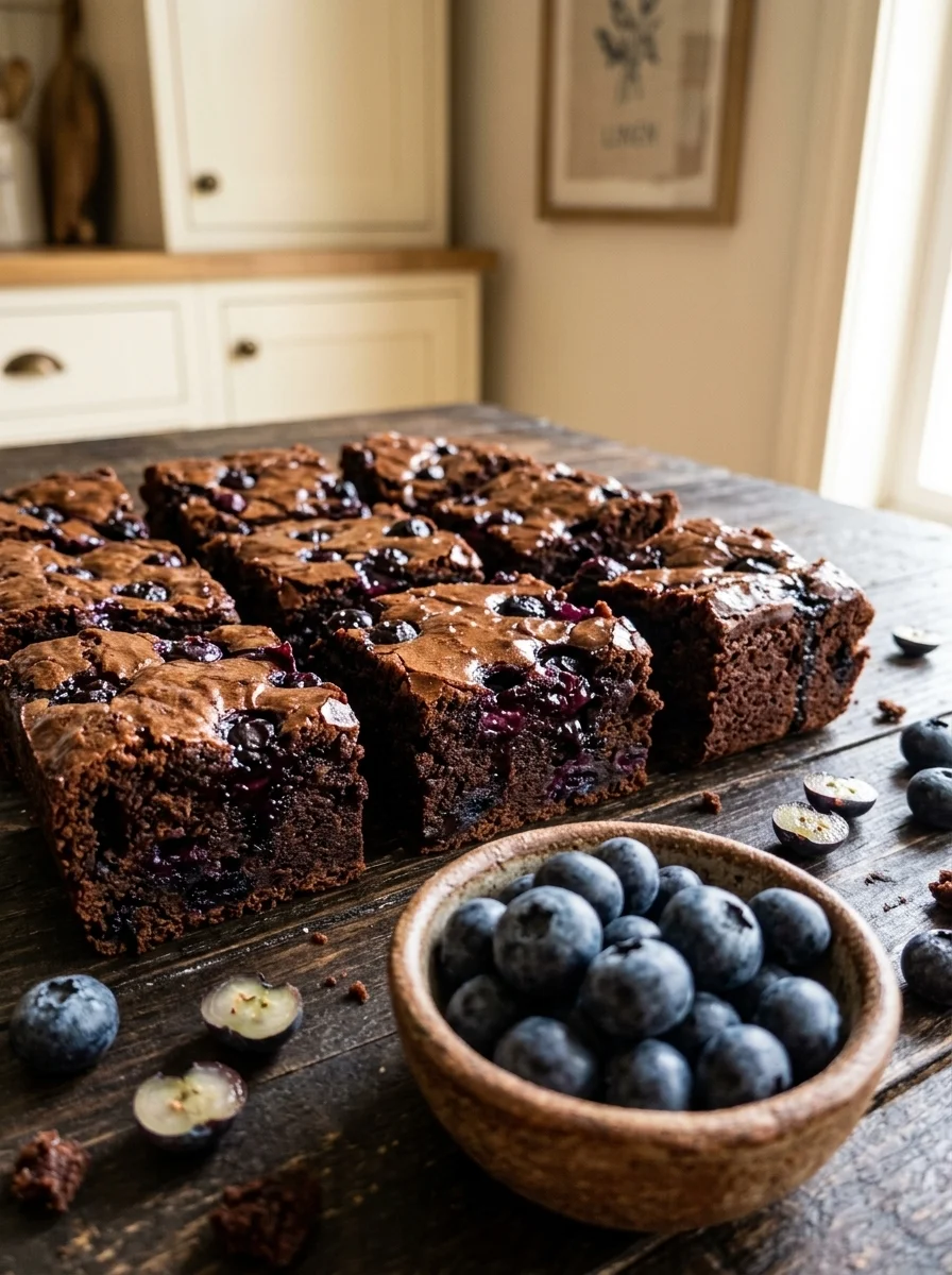 Blueberry carob brownies for dogs with fresh blueberries