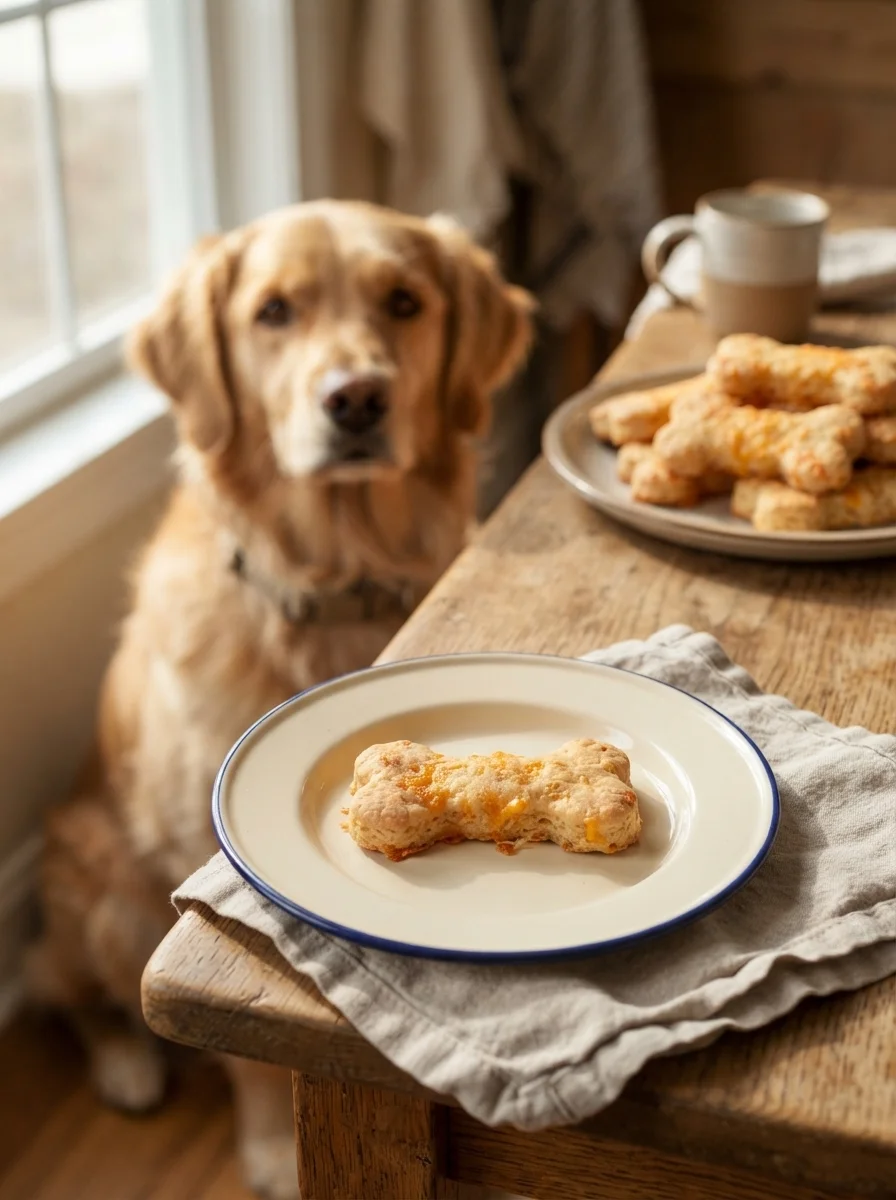 Cheese biscuits served to a waiting dog