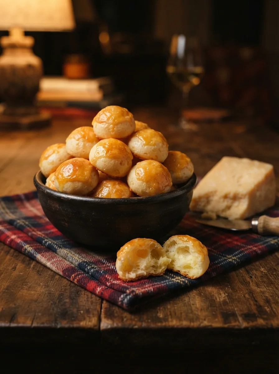 Cheese bites in a bowl under warm light