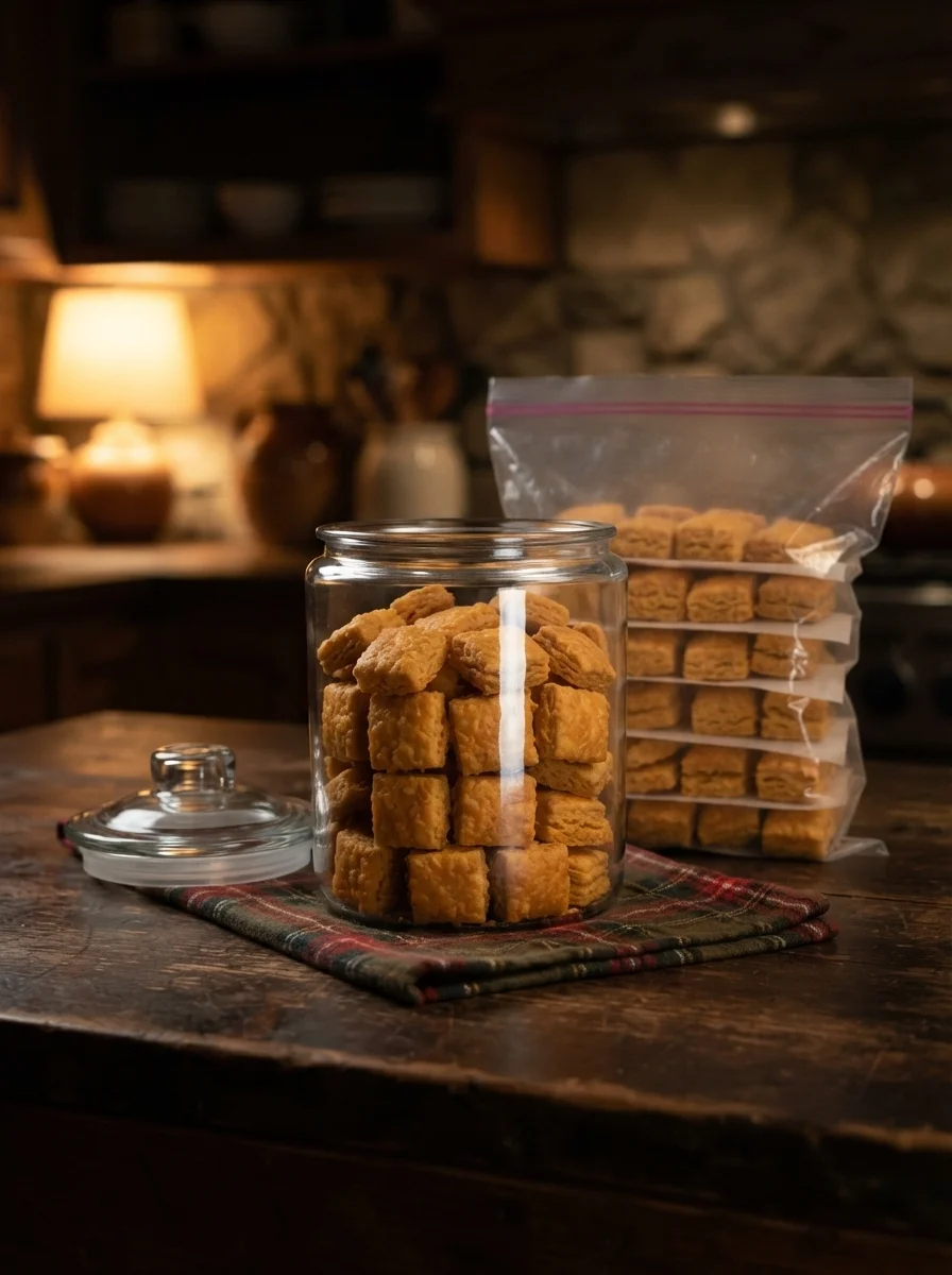 Cheese treats in a jar in a warm kitchen