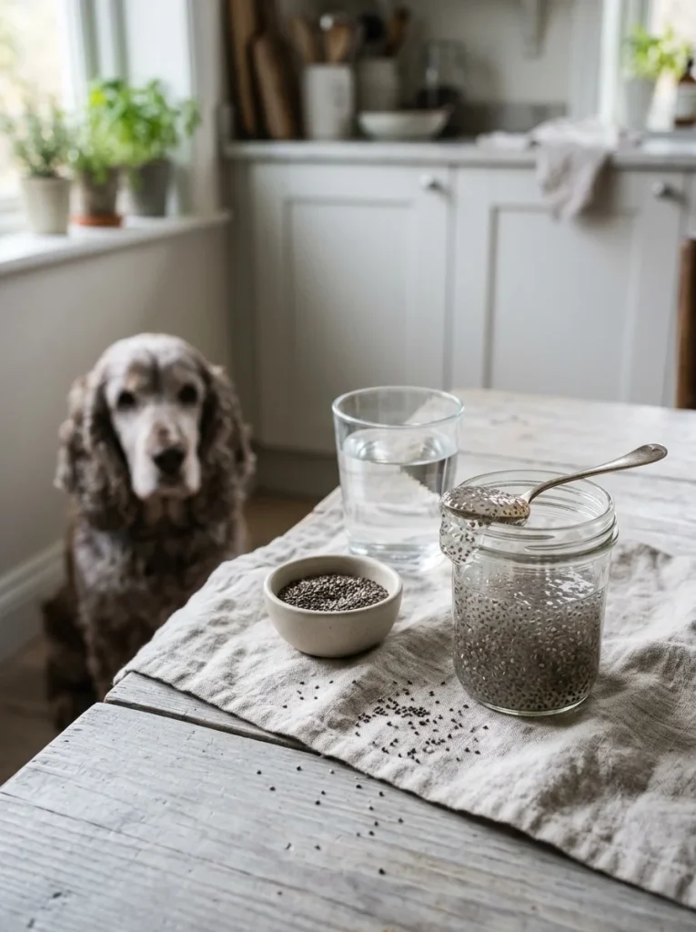 Chia seed gel in a glass jar for dog meals