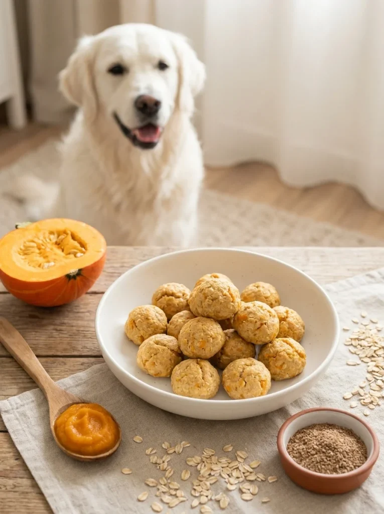 Chicken pumpkin and oats dog meatballs gentle on sensitive stomachs