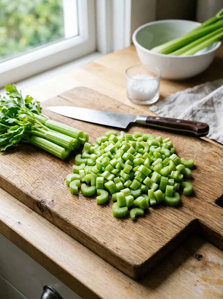 Chopped celery sticks cut into safe portions for dogs