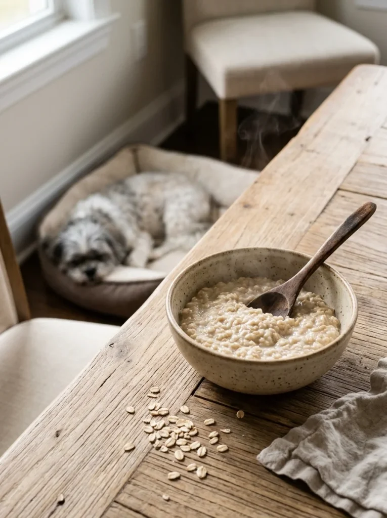 Cooked plain oatmeal for a senior dog's sensitive stomach