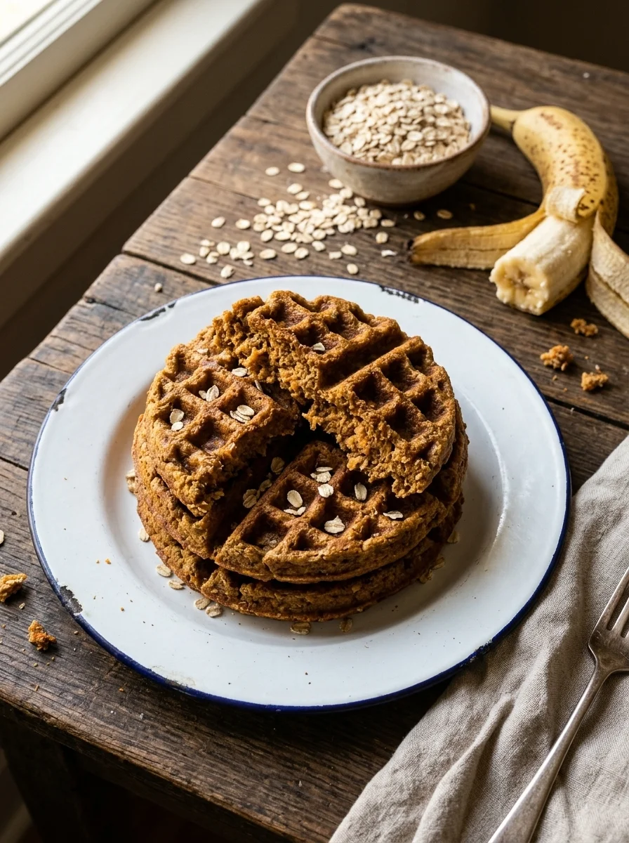 Dark golden flour-free sweet potato oat waffles