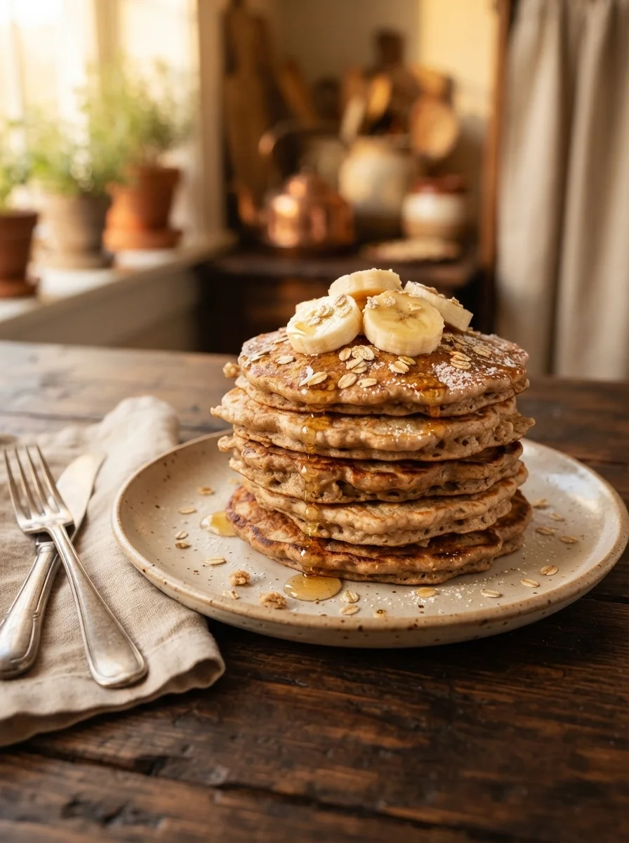 Fluffy banana pancakes for dogs stacked on a plate