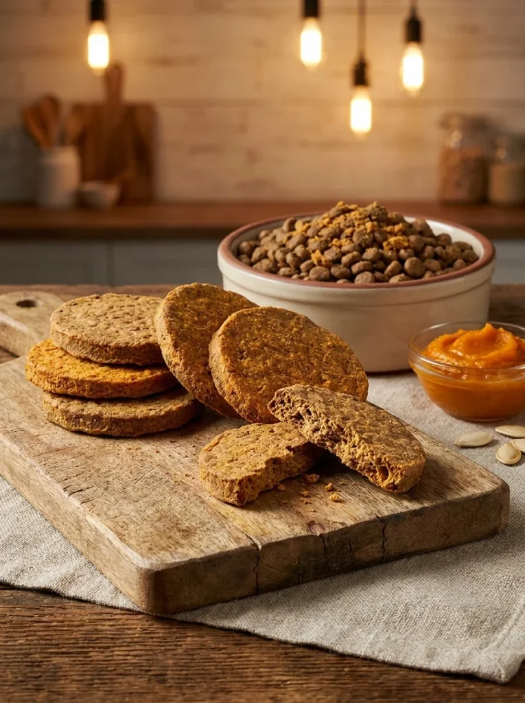 Beef and pumpkin medallions, a hearty homemade meal topper for dogs