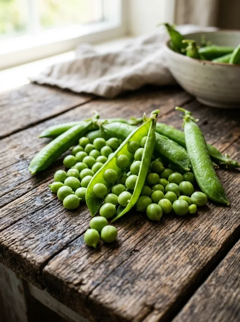 Fresh green peas providing plant-based protein for dogs