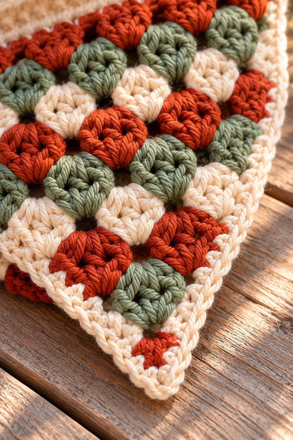 Close-up of the cream edging along a granny bandana side