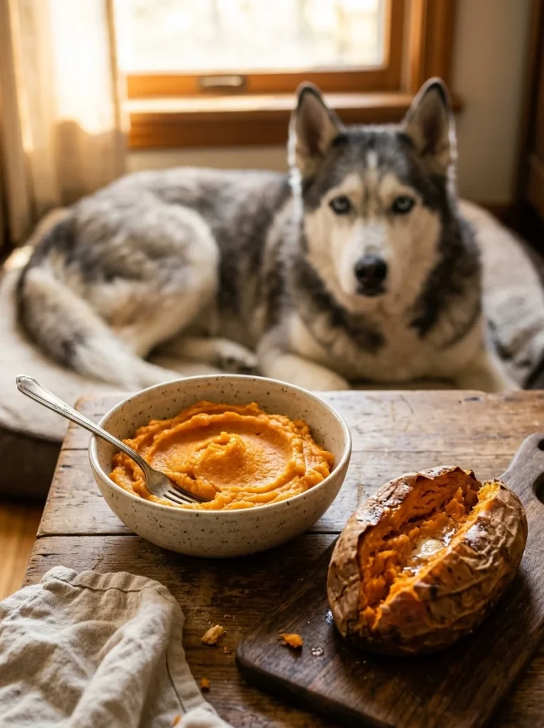 Mashed sweet potato, super foods for senior dogs weight care
