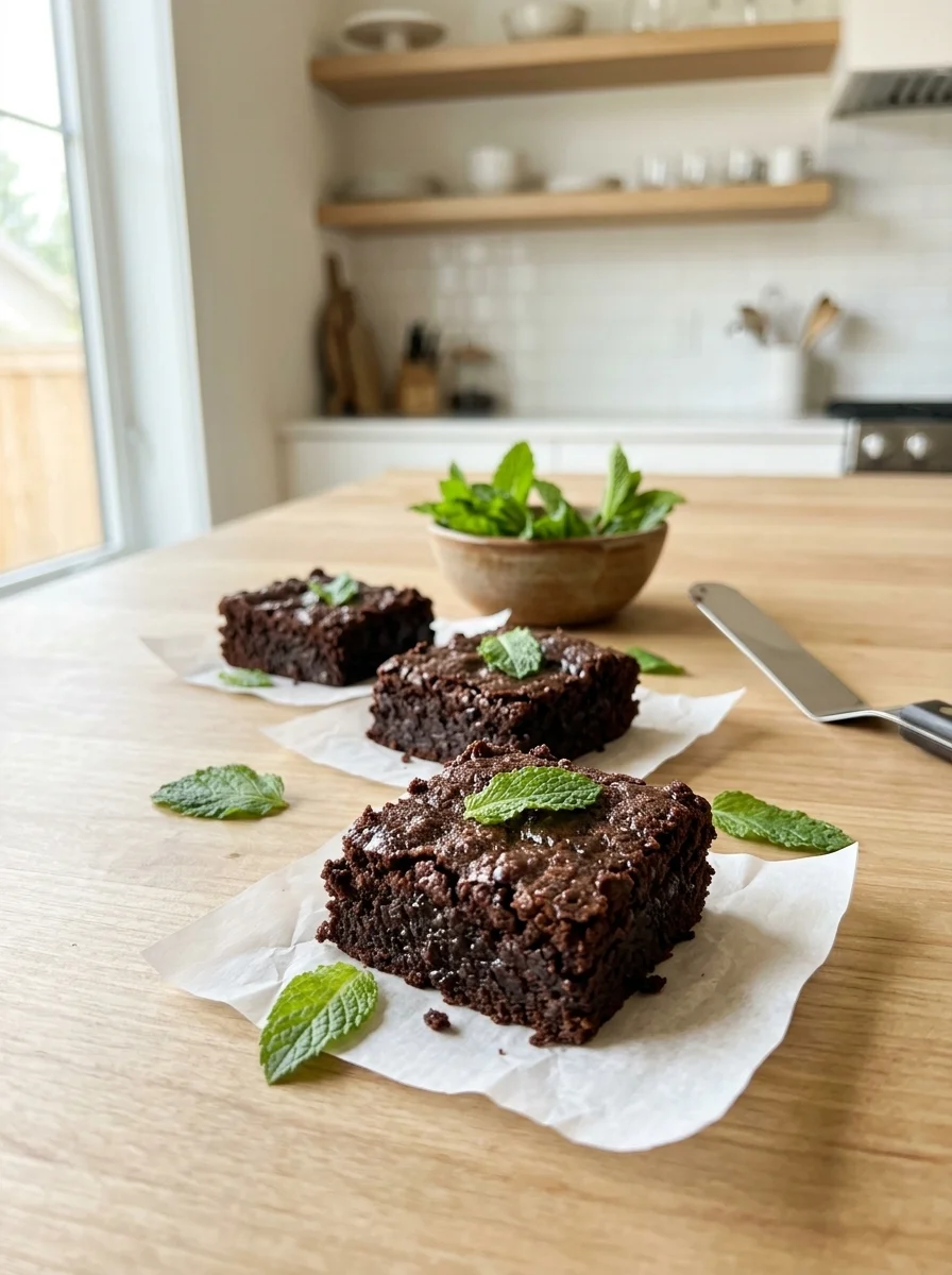 Fresh-breath mint carob brownies for dogs with mint leaves