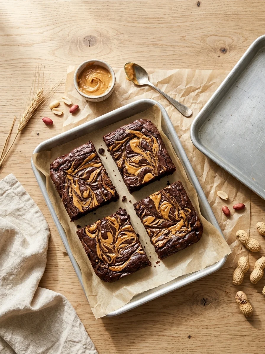 Carob brownies for dogs with peanut butter swirl topping