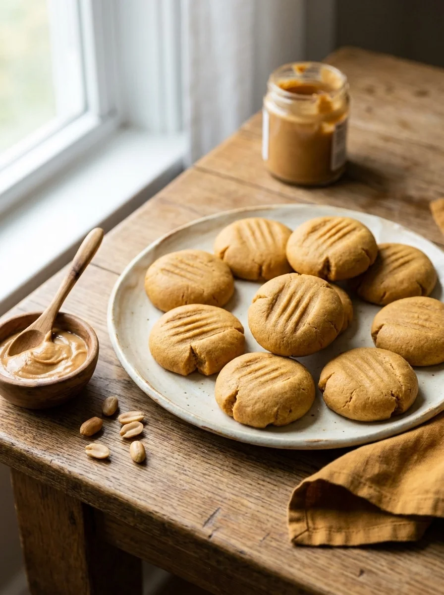 Soft round peanut butter pumpkin dog treats on a ceramic plate