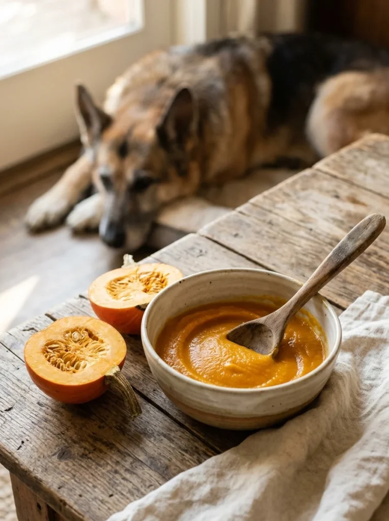 Plain pumpkin puree, one of the super foods for senior dogs
