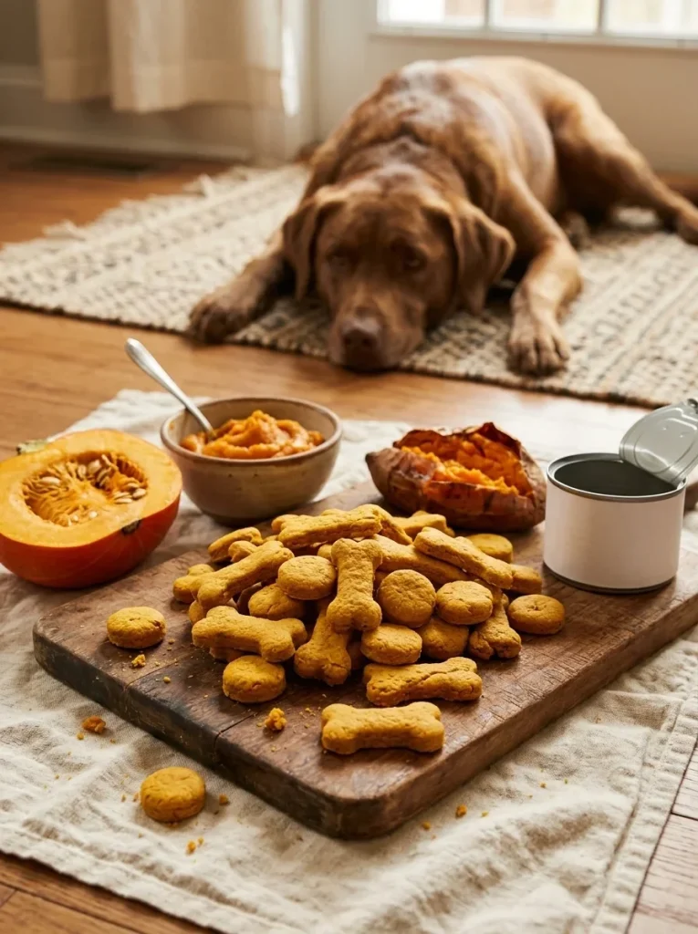 Pumpkin boost tuna and sweet potato dog treats with plain pumpkin puree