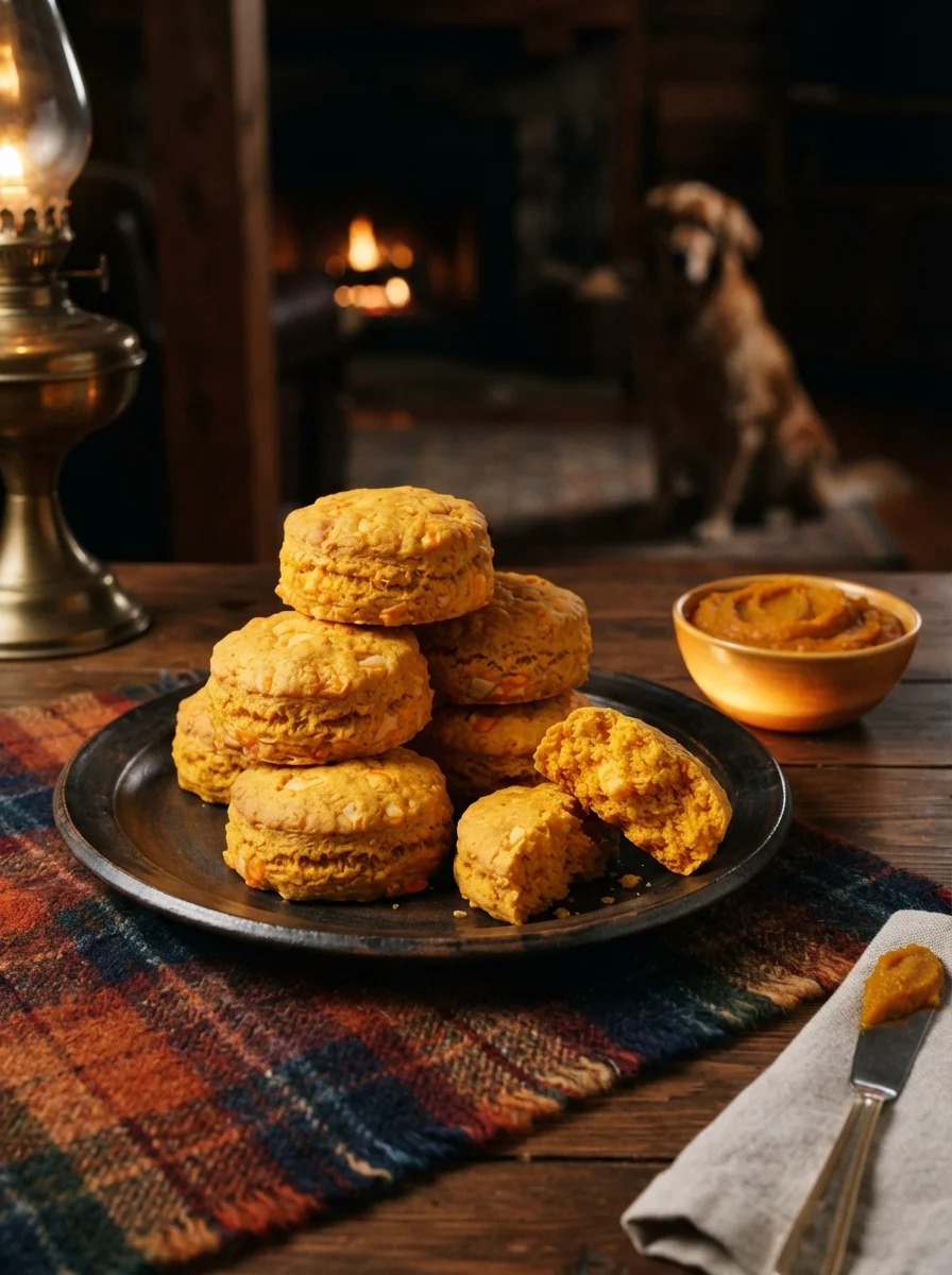 Cheese pumpkin biscuits in a cozy autumn evening