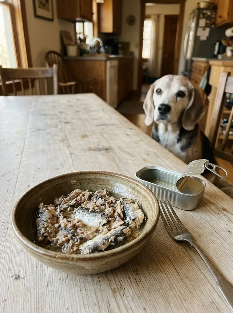 Mashed sardines in a bowl, super foods for senior dogs for joint support
