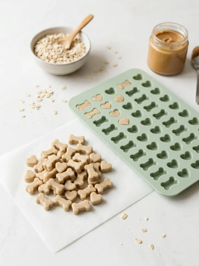 Silicone mold Oatmeal Protein Balls for dogs shaped as mini bones and hearts