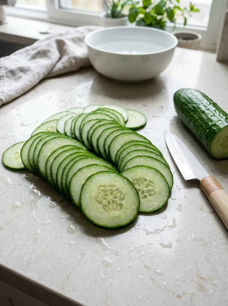 Sliced cucumber rounds used as a hydrating dog snack