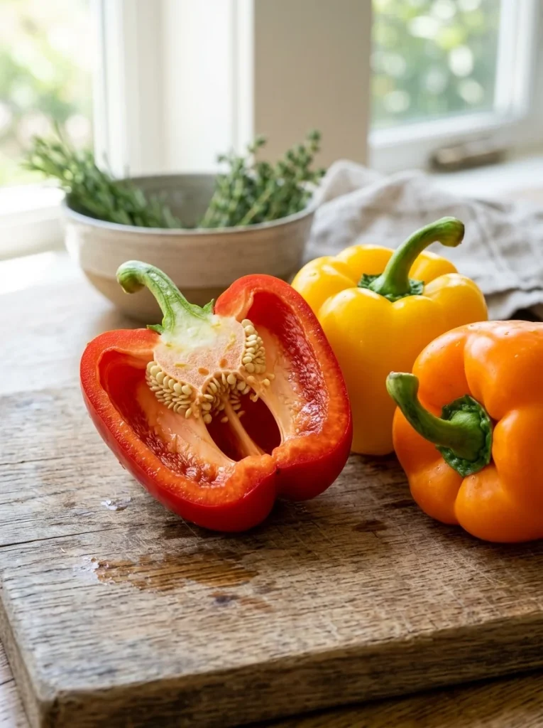Sliced red bell pepper strips rich in vitamin C for dogs