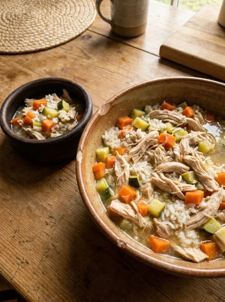 Slow-cooked chicken and vegetable topper for senior dogs
