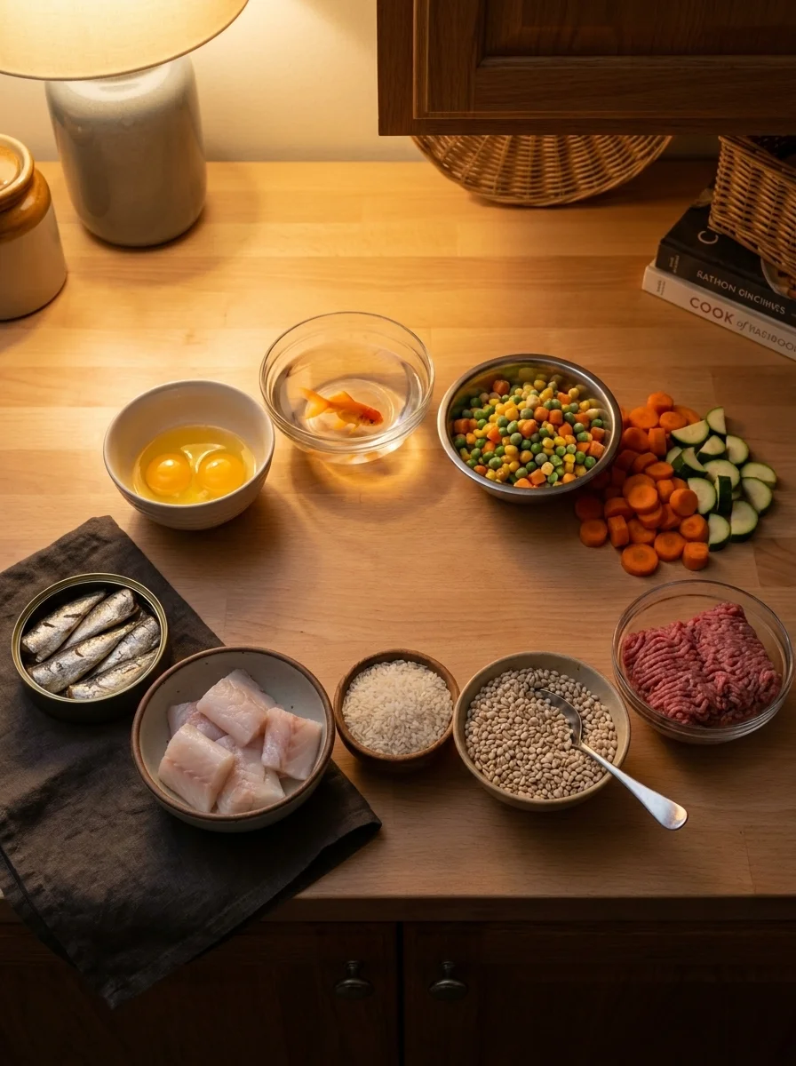 Cheap swap ingredients for dog food in warm evening light