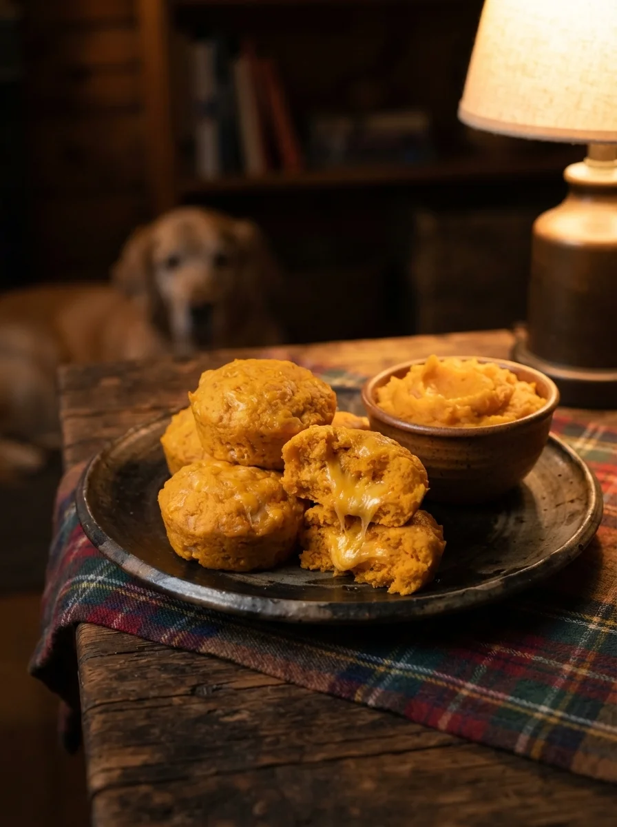 Cheese sweet potato treats in a cozy evening scene
