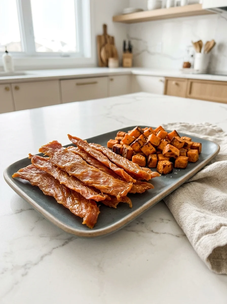 Sweet potato turkey jerky, a healthy homemade dog treat