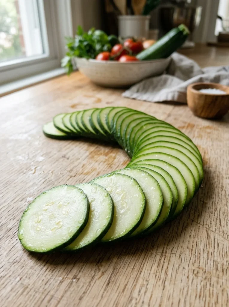 Thin sliced zucchini used as a hydrating low-calorie dog treat