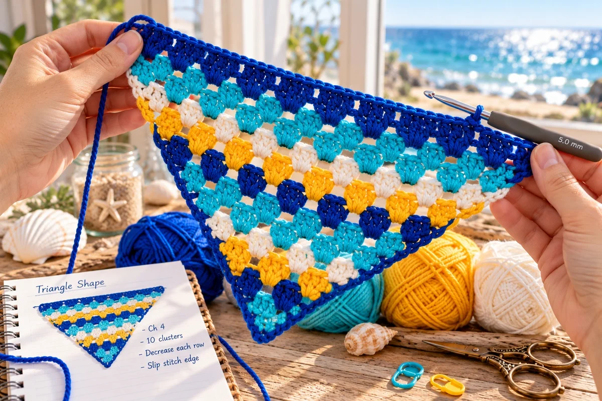 Triangle half-finished showing decrease shaping