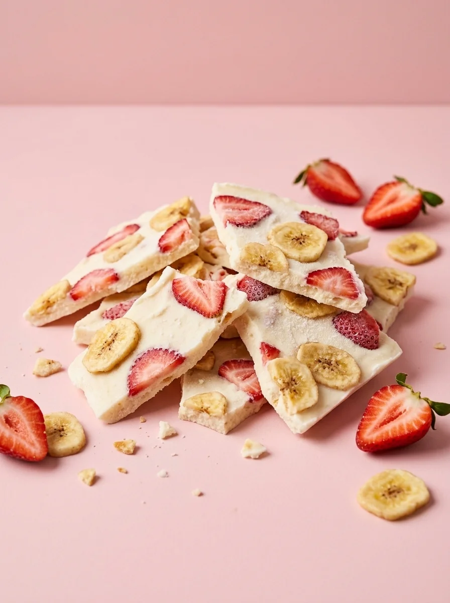 Minimal composition of strawberry yogurt bark shards